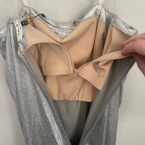 NWT Halston Heritage Strapless Metallic Silver Formal Ball Gown Dress Size 8 - Picture 12 of 15